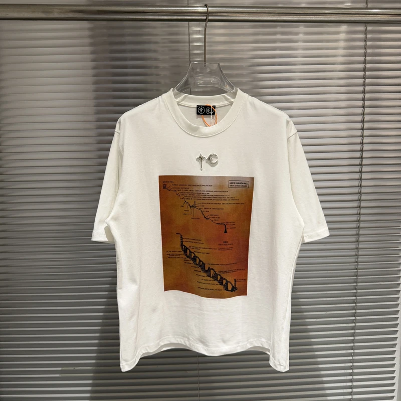 Big Box Print Thug Club Metal Moon Star T Shirt Men Women Black White Loose Short Sleeve Round Neck Tops Tee