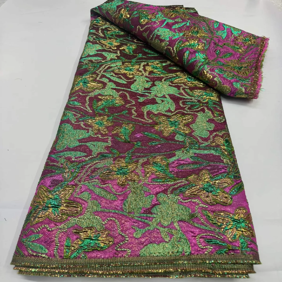 Vintage Floral Metallic Jacquard Brocade Fabric Gold Purple Green For African Party Dress Clothing Upholstery Sewing Material