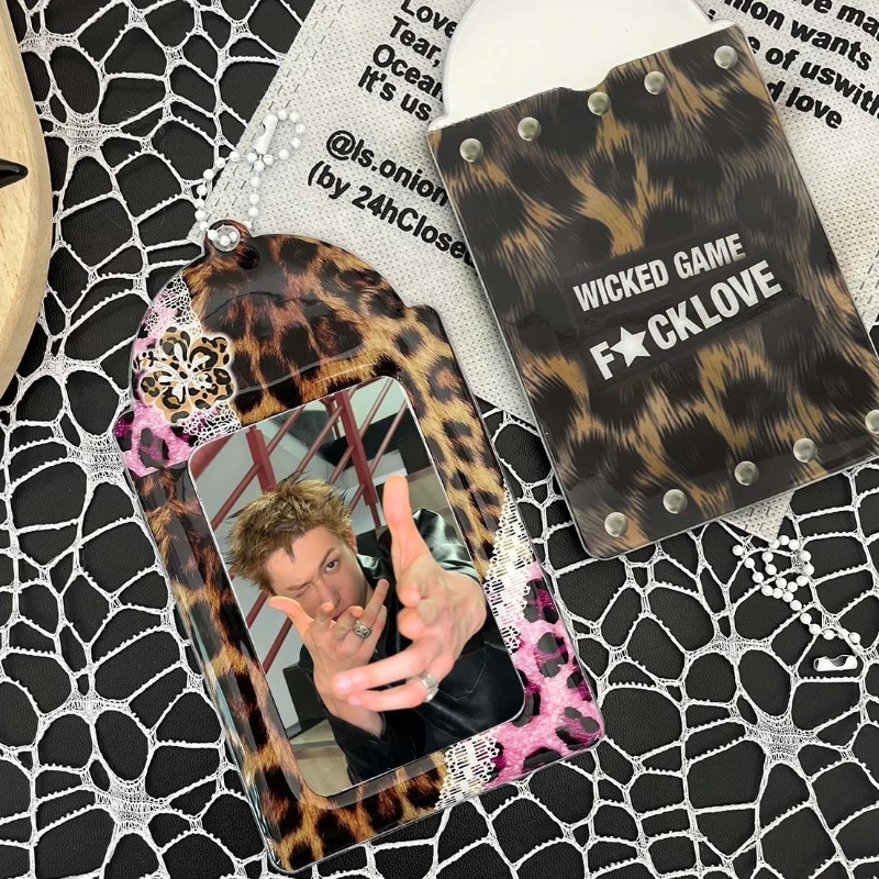 Leopard Print PVC Card Sleeve Protector for ID Student Card with Lanyard