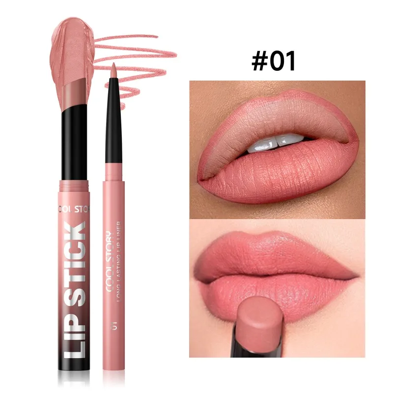 Lipliner und Lippenstift-Set, 2-in-1, wasserfest, langlebig, Lippen-Make-up-Set, wischfest, für professionelle, präzise Anwendung