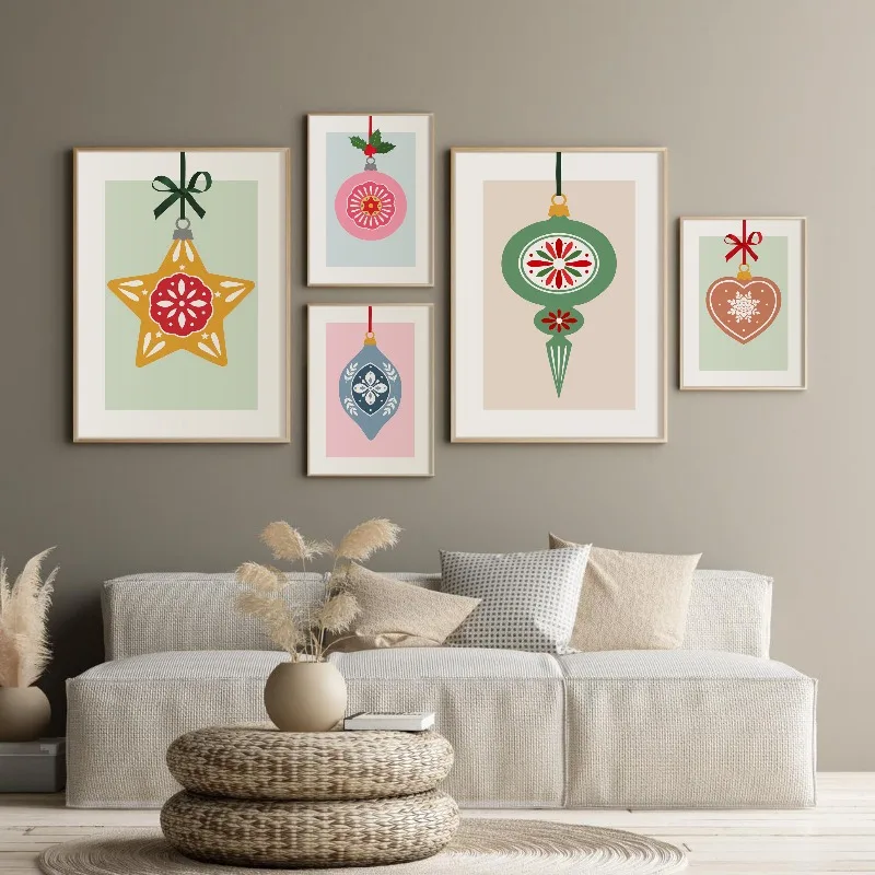 Boho Christmas Neutral Botanical Gallery Wall Art Set Gingerbread Tree Print for Holiday Wall and Kitchen Decor Funny Home Decor