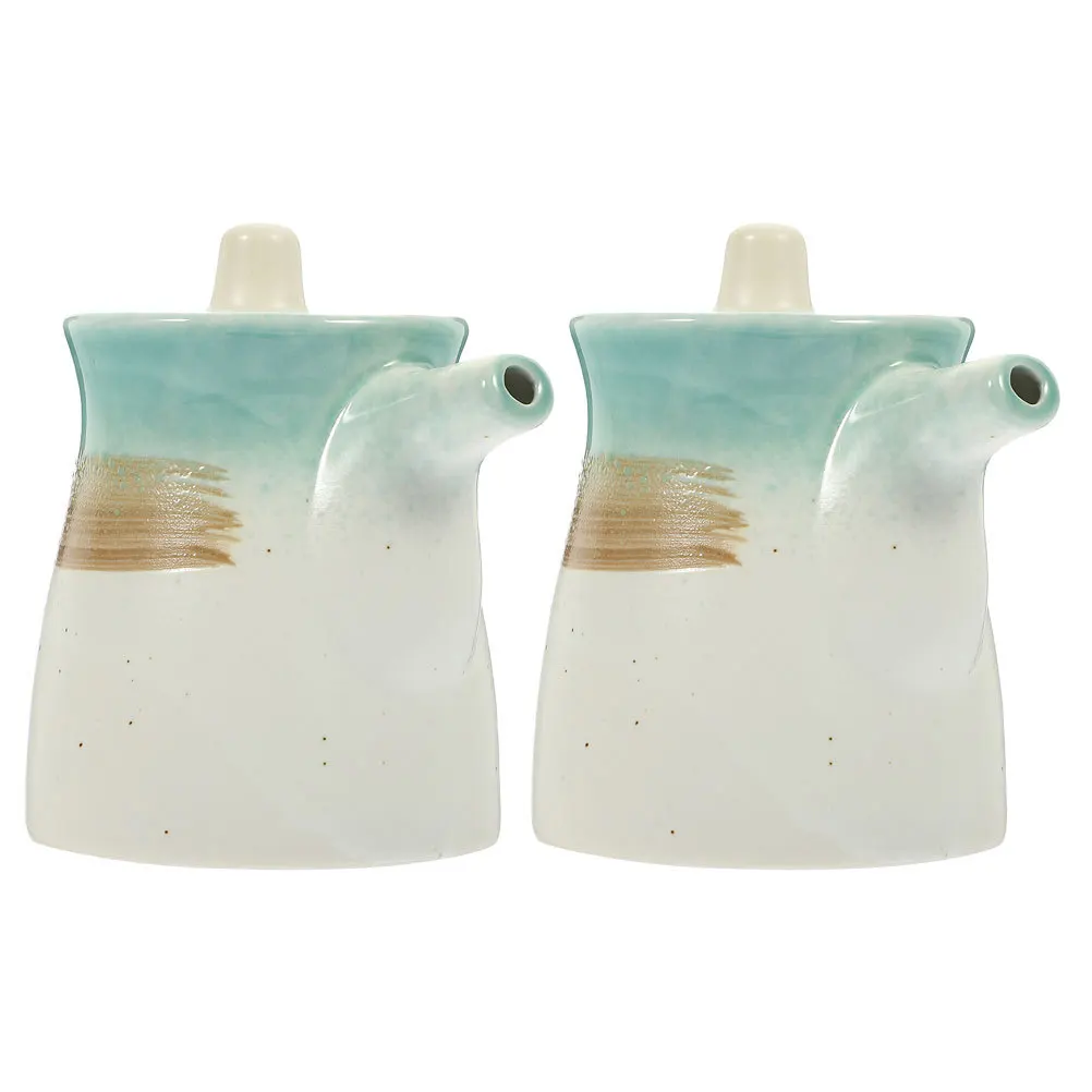 

2 Pcs Soy Sauce Bottle Porcelain Japanese Dispenser Vinegar Jar Ceramic Green Jars