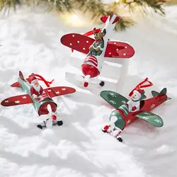 Iron Christmas Airplane Pendant Santa Flying Plane Hot Air Balloon Christmas Tree Hangers Durable Hanging Rope