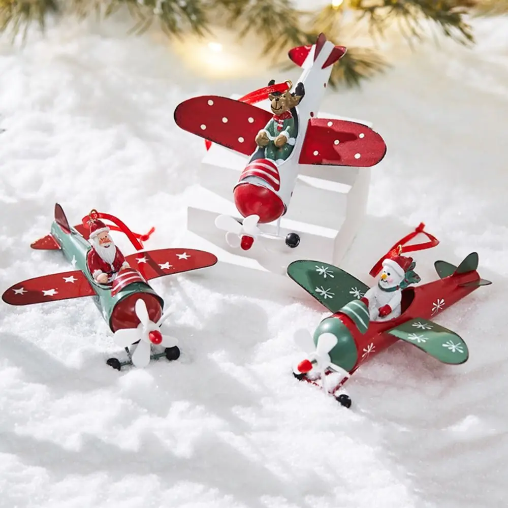 Iron Christmas Airplane Pendant Santa Flying Plane Hot Air Balloon Christmas Tree Hangers Durable Hanging Rope