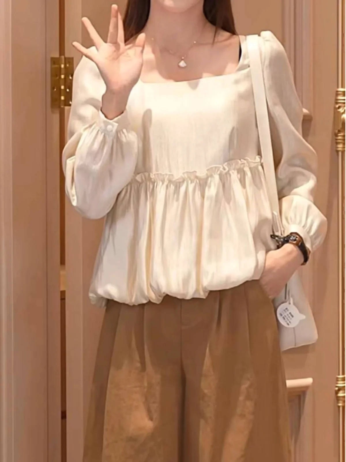 

plus Size Women's Long Sve Square Collar irt Faionable Large Bow Ba Top Versatile for Plump Sister Early Autumn New ...