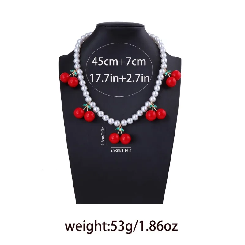 Fashion Cute Cherry Pendant Bead Necklace, Elegant Feminine Temperament Imitation Pearl Necklace，Valentine's Day Holiday Gift