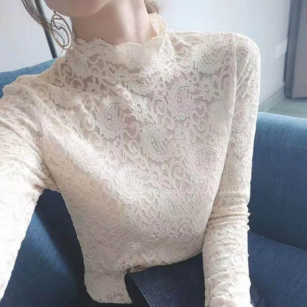 

Cozy Women Bottoming Blouse Thin Lady Bottoming Blouse Slim Fit Women Lace Bottomed Tops Female Clothing Daily Collocation