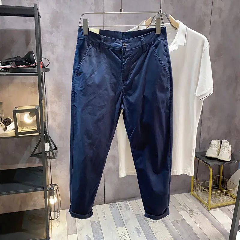 

2024 New Trendy Versatile Korean Summer Thin Men's Pocket Zipper Solid Color Fashion Casual Loose Conical Ankle Length Pants