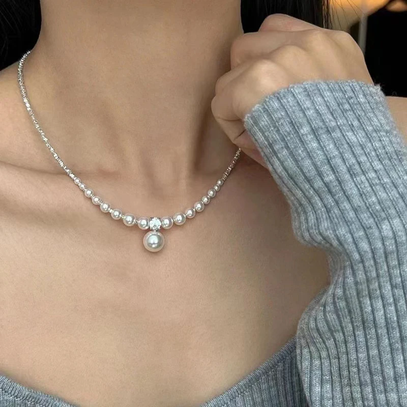 Collares de cadena de cuello de perlas minimalistas irregulares dulces para mujer, Gargantilla de borla, regalo de joyería de moda de aniversario