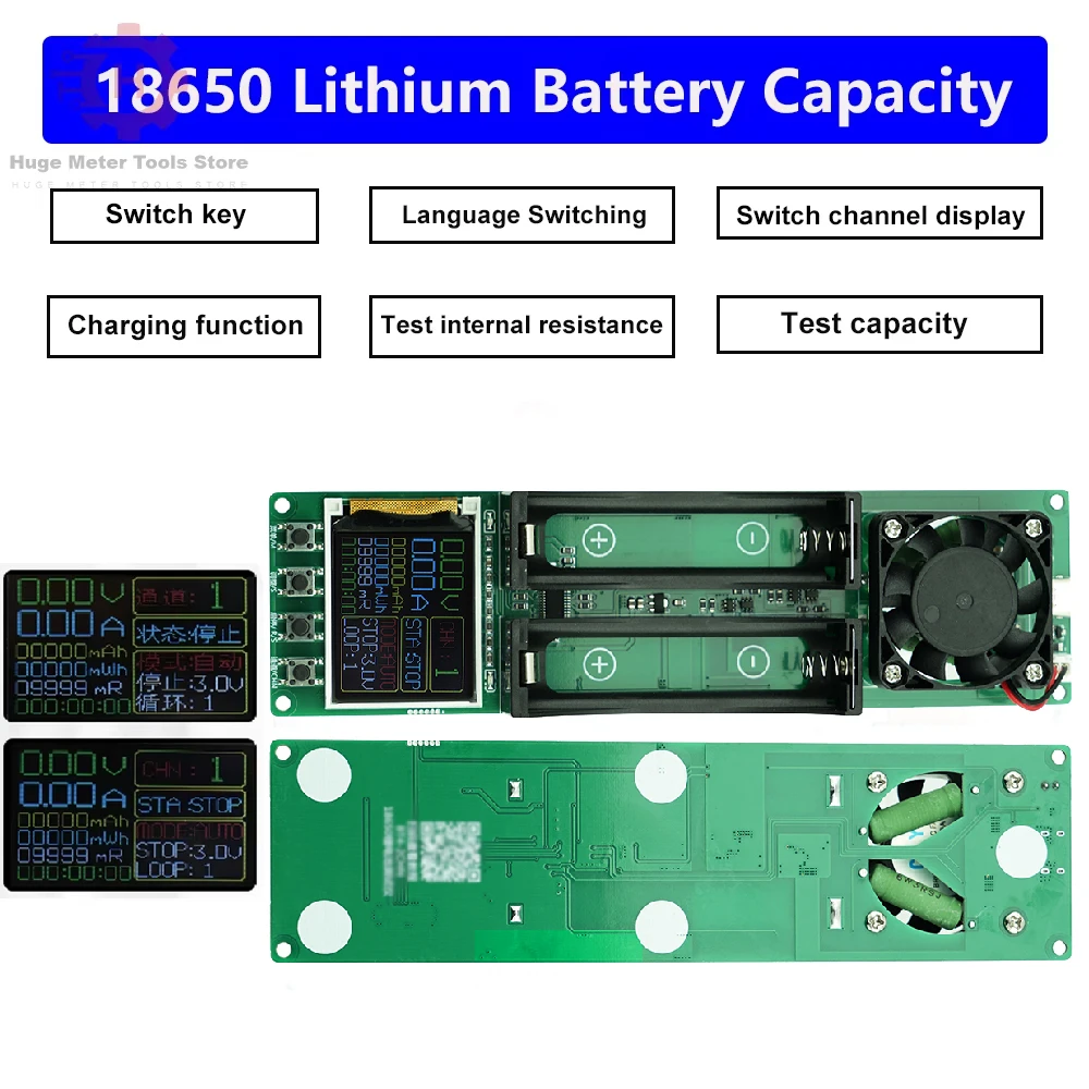 DC 5V 18650 Lithium Battery Capacity Tester Module MAh MWh 2-Channel Digital Battery Power Detector Module Type-C Interface
