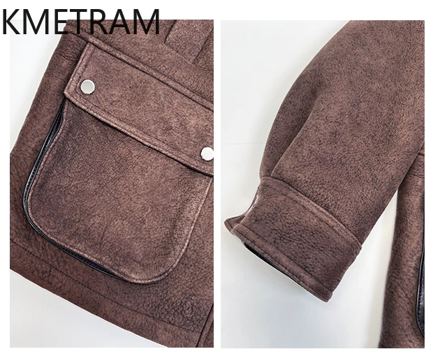 سترة من صوف الغنم الطبيعي مزدوجة الوجه من الفرو للنساء فاخرة بني داكن معطف فرو حقيقي ملابس نسائية شتوية 2025 schuba vrouwska