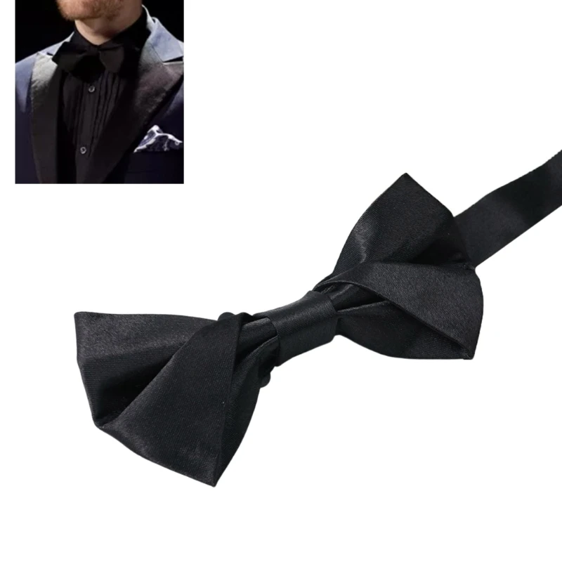 Men's Elegant Silk Bows Tie Classical Solid Color Adjustable Pre Tied Bowtie for Wedding Party and Business Meeting Formal Event