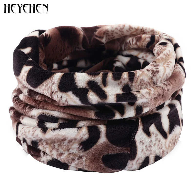 Leopard Print Unisex Knitted Warm Push Scarf Winter Autumn Ring Women Bandana Men Headband Neck Scarf Shawl