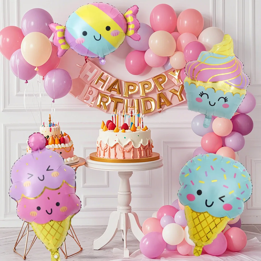 

Colorful Summer Candy & Ice Cream Theme Balloons pink birthday for princess chocolate donut food foil balloons set