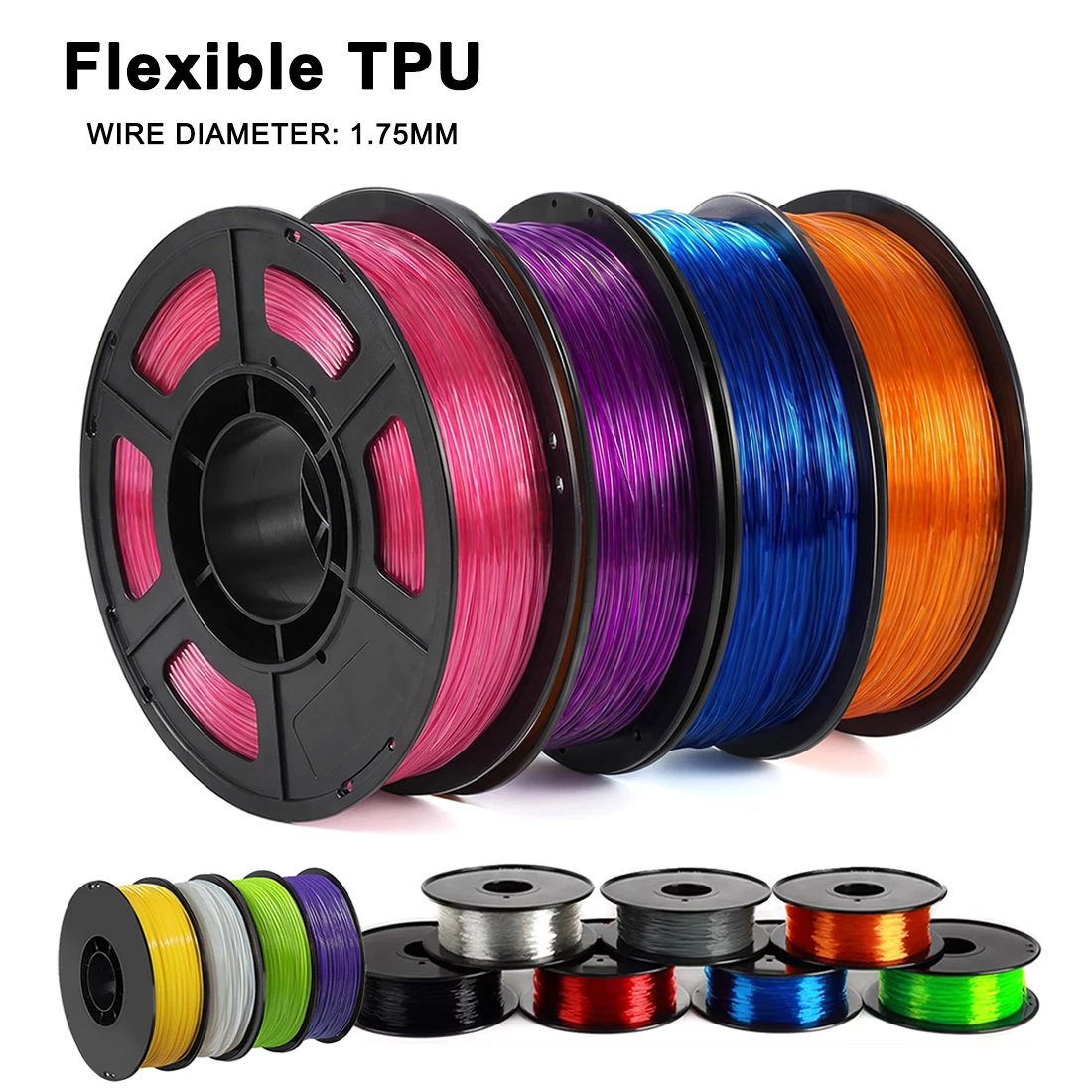 Elastic Flexible TPU Blue 3D Printer Filament 1.75mm 500g 250g Transparent Red, Black Rubber Material Roll Flex for 3D Printing