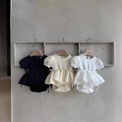 Robe d'été en coton à manches courtes pour bébé fille de 0 à 24 mois, tenue de princesse décontractée, couleur unie, nouvelle collection 2025