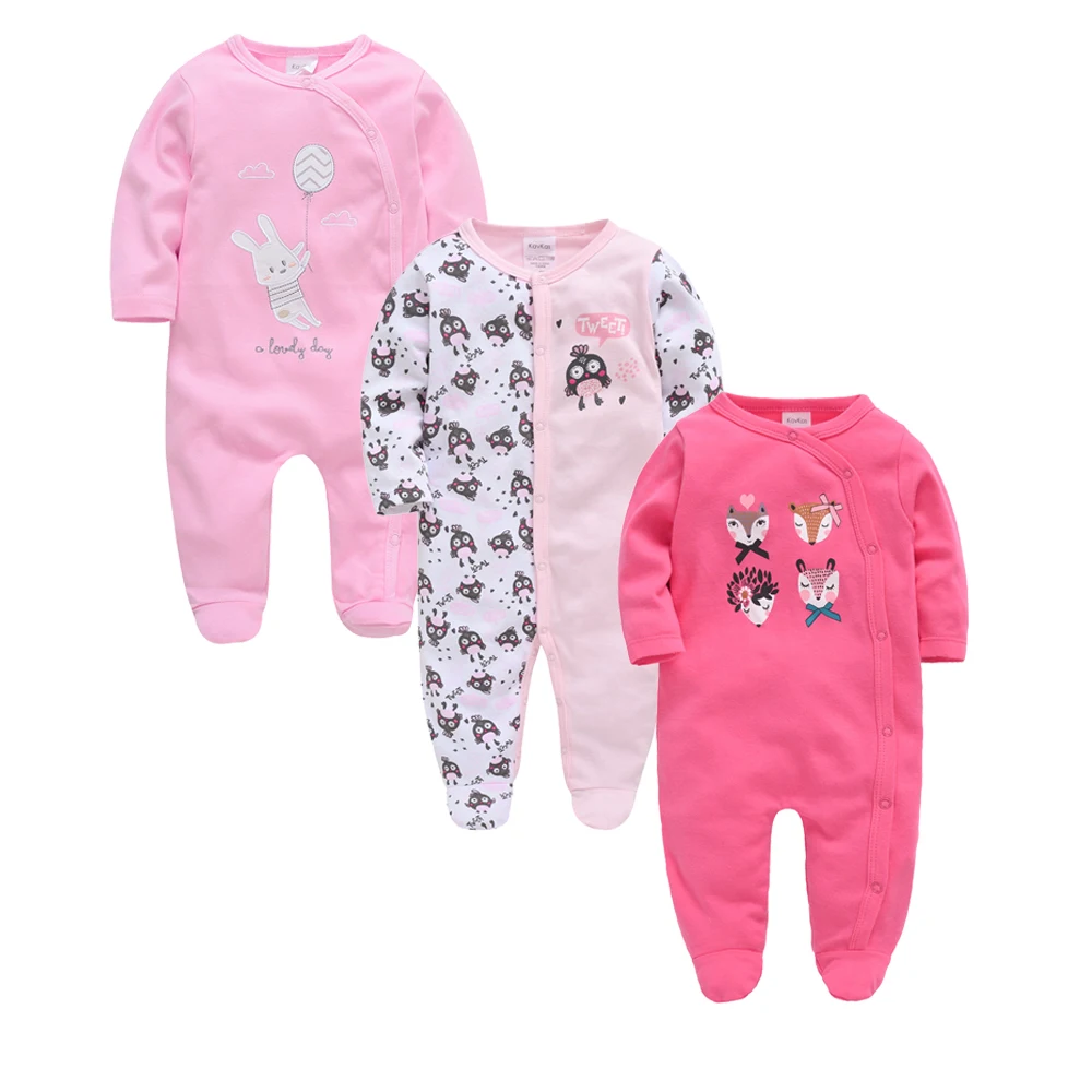 Kavkas Newborn Baby Girls Rompers 100% Cotton 3 Pcs a Set Full Sleeve 0-12 Months Infant Jumpsuit Clothing