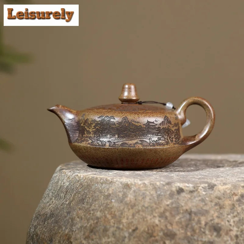 570ml Authentic Yixing Purple Clay Teapot Famous Artists Handmade Curve Pot Raw Ore Temperature Firewood Mud Kettle Zisha Teaset