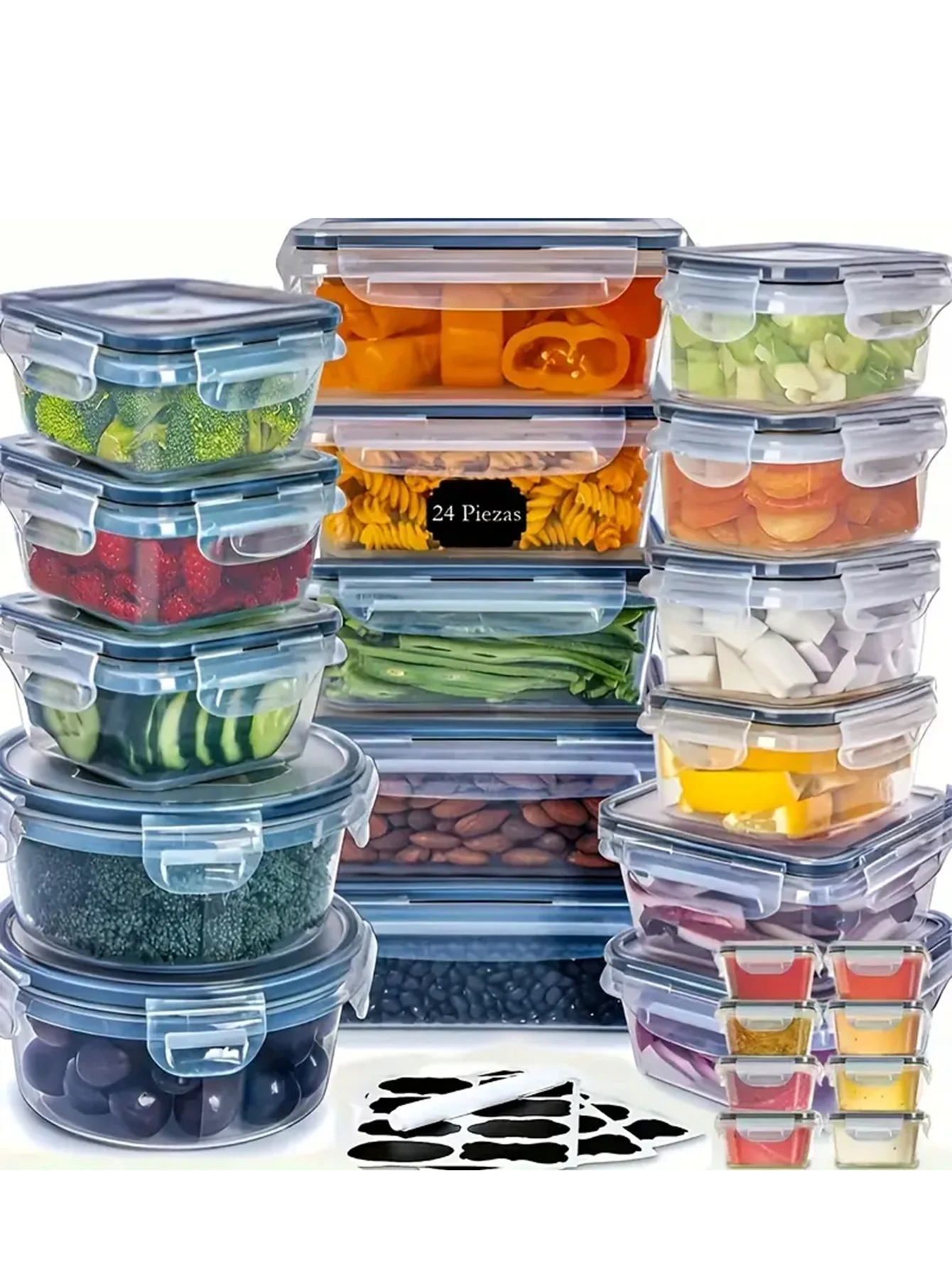 

Набор контейнеров для хранения продуктов в холодильнике, 24 шт., пластиковые контейнеры для еды с крышками, набор для организации кухни и сохранения свежести продуктов