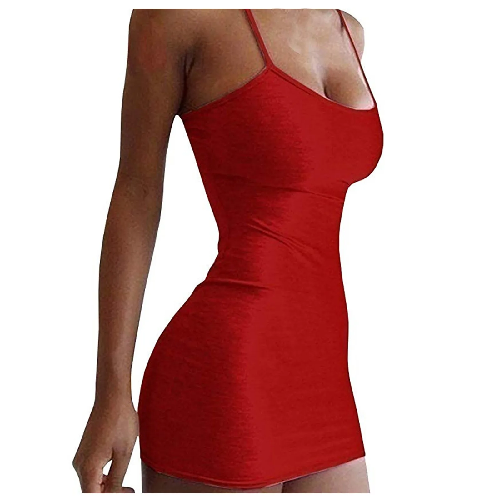 Women'S Sexy Tight Sleeveless Solid Color Halter Mini Nightdress Sling Pajamas Housewear Lenceria