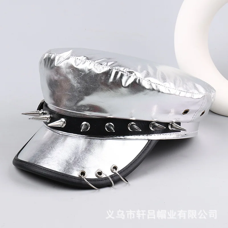 للجنسين الشرير قبعة مسطحة تأثيري جوجو جوتارو كوجو الفضة رصع ليوبارد طباعة قبعة جلدية المسامير الطويلة قابل للتعديل ​