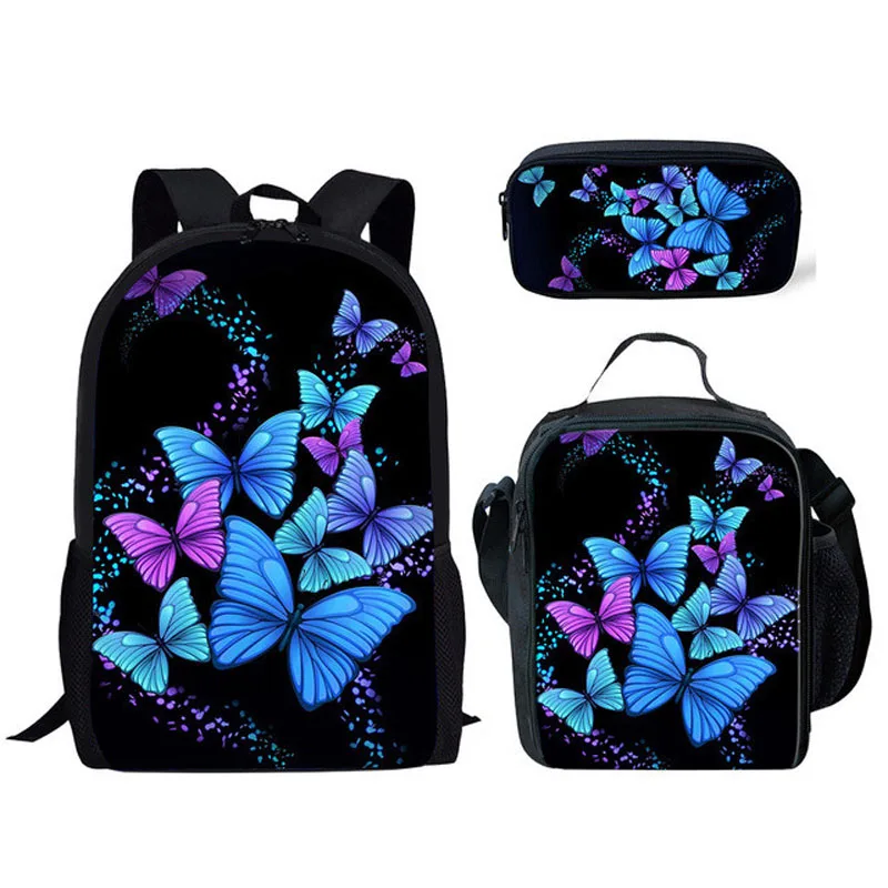 Butterfly 3D Print School Bag Set for Girls Back Pack Cute Student Kids Backpack Schoolbag Primary Child Bookbag Mochila Escolar