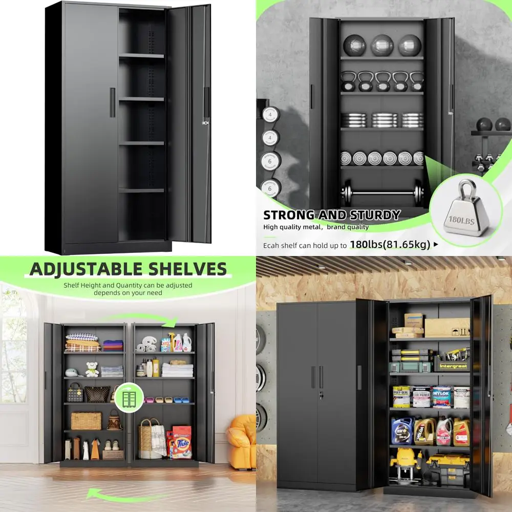 

INTERGREAT Storage Cabinet with Doors and Shelves, Metal Garage Storage Cabinets with Lock, Black Lockable Steel Supply Cabinet