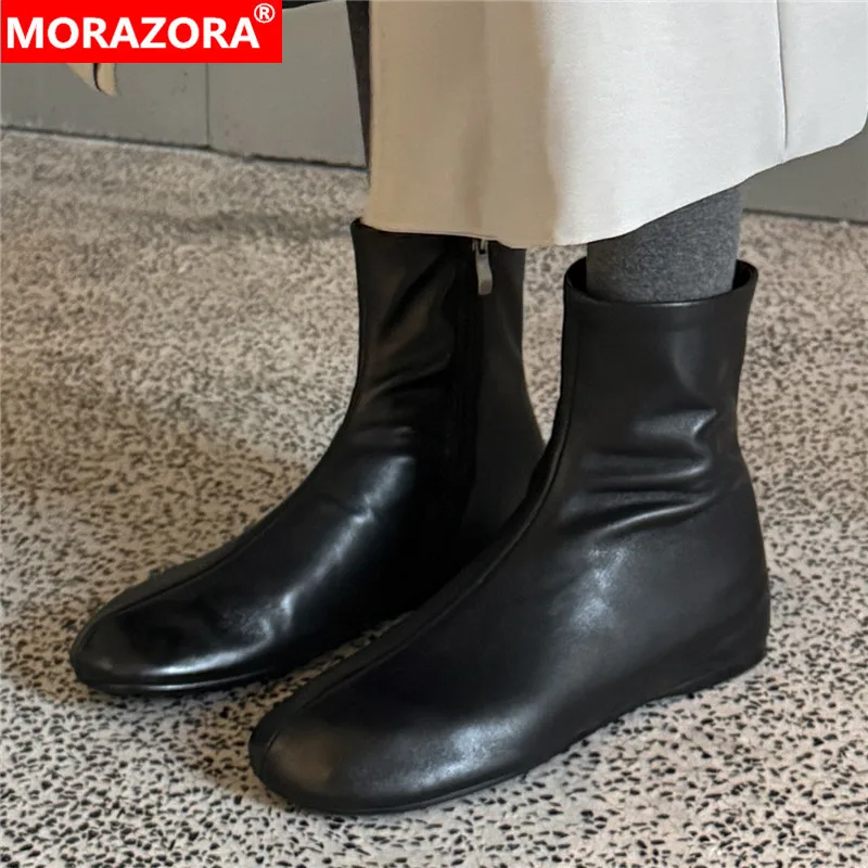 MORAZORA Size 34-41 Genuine Leather Fashion Boots Inside Low Heels Round Toe Autumn Winter Ankle Boots For Women Short Booties