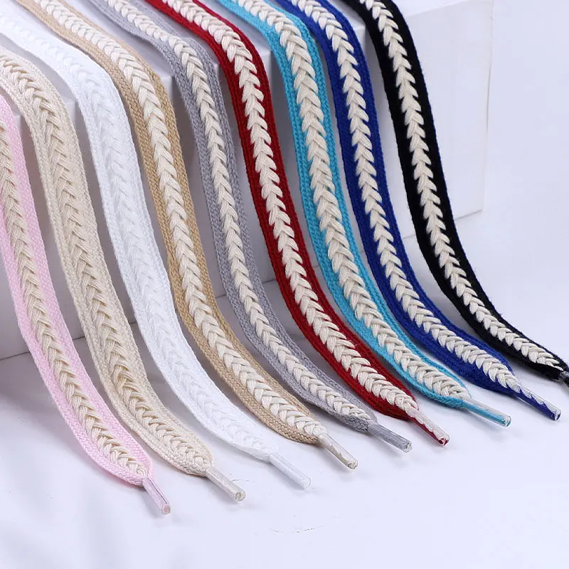 Twist Braids Marshmallow Colorful Shoelace Flat Wheat Ear Shoelaces for Sneakers Cotton Canvas Textured Weave Classic Shoe Laces