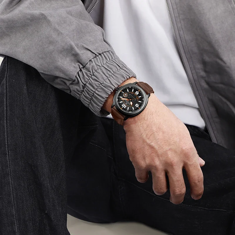 NAVIFORCE NF8078 Простые мужские часы Кварцевые 3ATM Водонепроницаемые деловые наручные часы из натуральной кожи