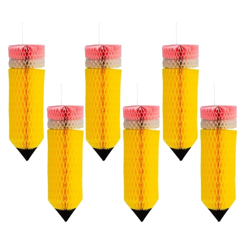 Pack of 6 First Day of School Hanging Spirals Pencil Classroom Embellishments Dropship