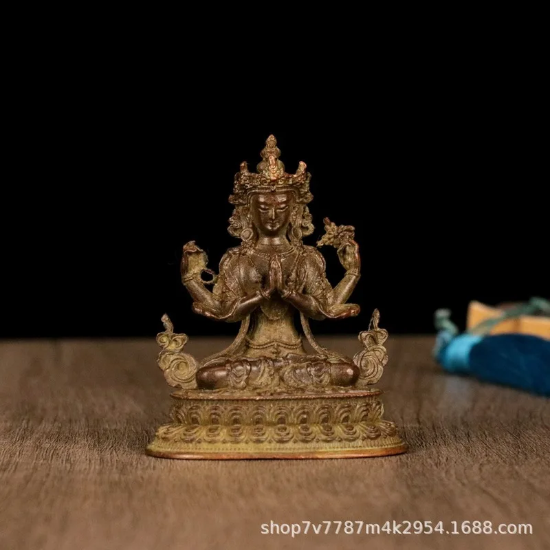 Brass alloy craftwork four-armed Guanyin home decoration ornament