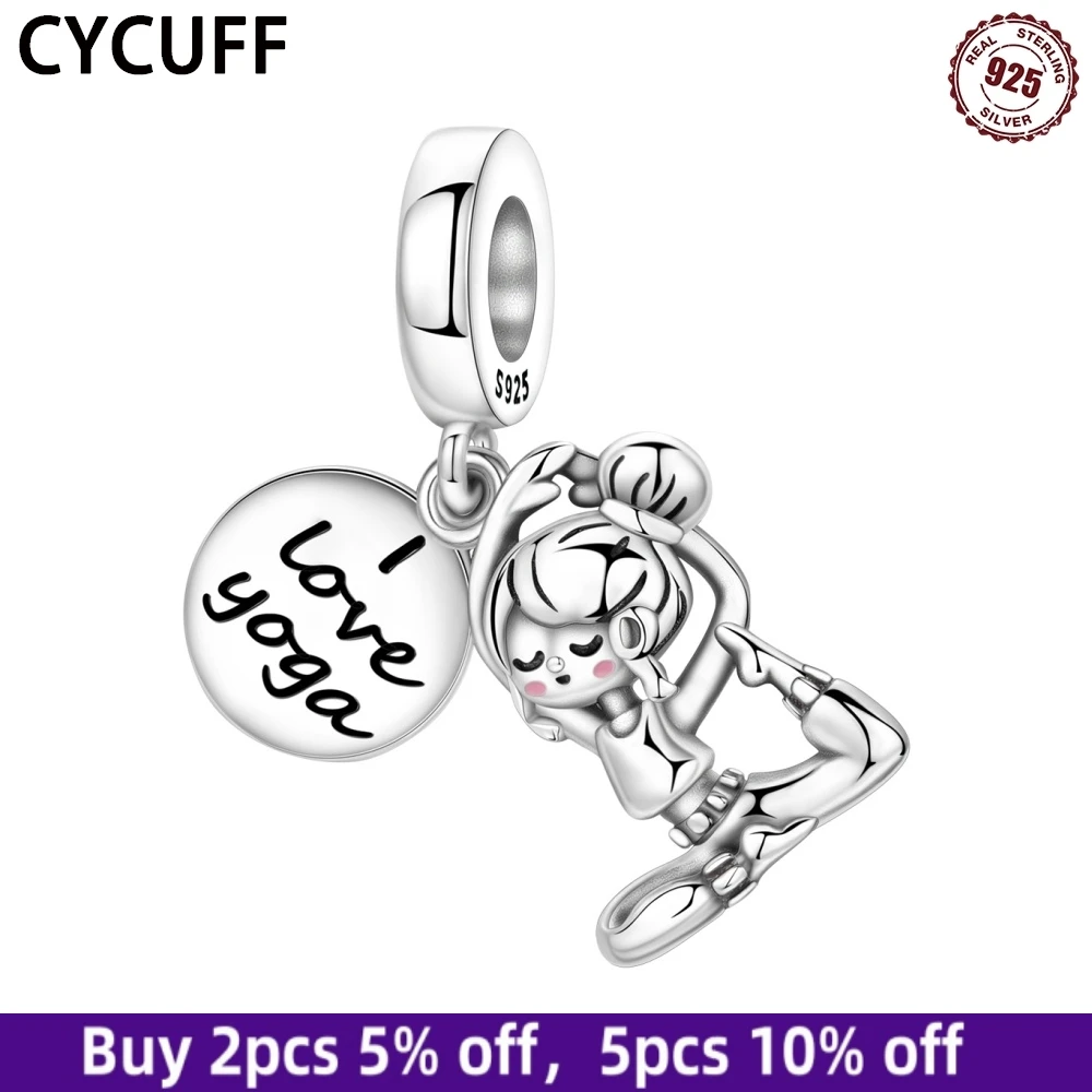 

CYCUFF 925 Sterling Silver Yoga Girl Pendant Bracelet Charms Fine Birthday Party Gift Jewellery Women Bracelet Jewelry Accessory