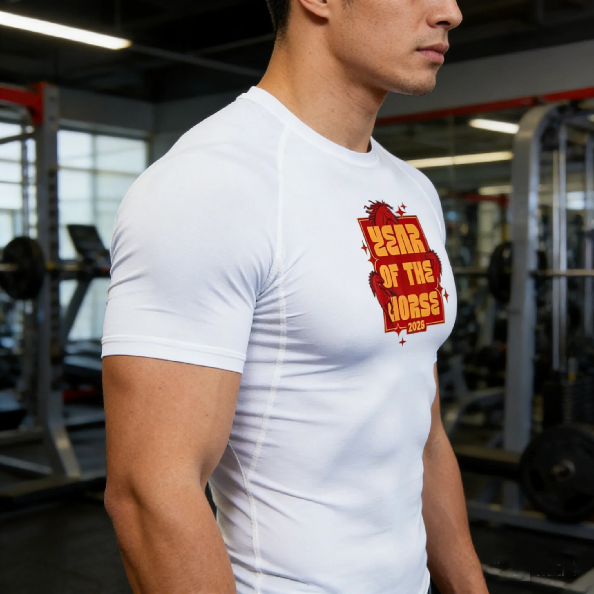 قميص ضيق مطبوع للرجال للياقة البدنية وصالة الألعاب الرياضية والجري تي شيرت علوي للرجال تي شيرت بأكمام سريعة الجفاف