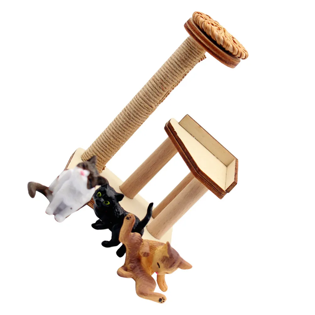 

1Set Miniature Wooden Cat Tree Resin Realistic Cat Climbing Tower Mini House Furniture Decor Accessory Layout Prop for Home