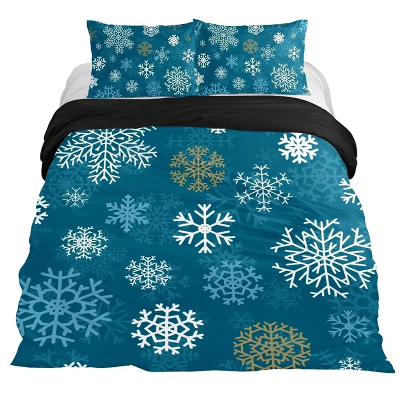 Snowflake Duvet Cover Set Winter Theme Christmas Illustration Cold Weather Season Twin Bedding Set King Size Soft Quilt Cover