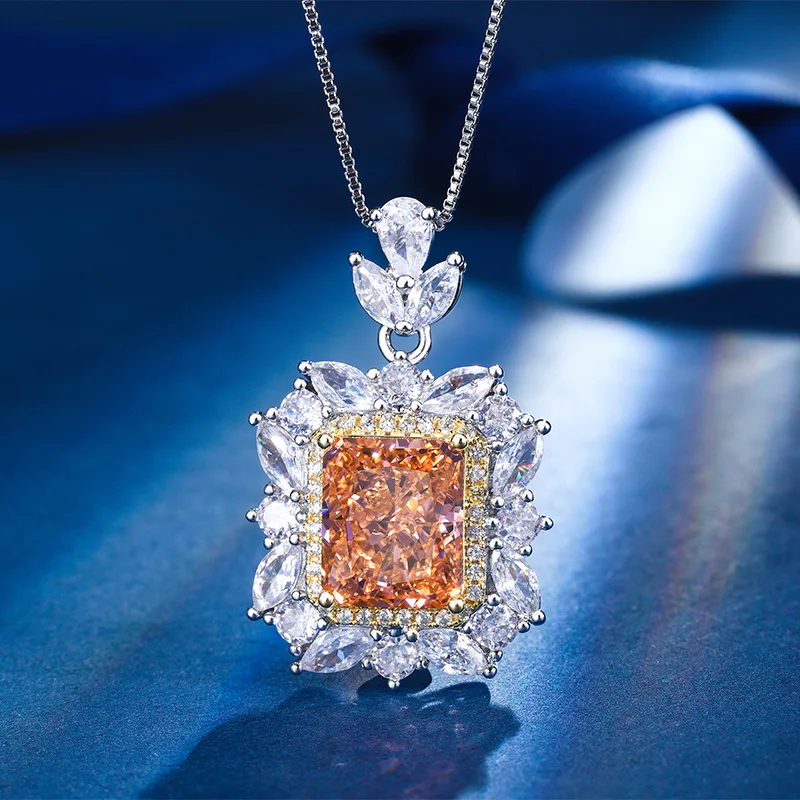 New High Carbon Diamond Ice Flower Cut Fancy Cut Diamond Copper Inlaid Fashion Light Luxury Pendant 10*12
