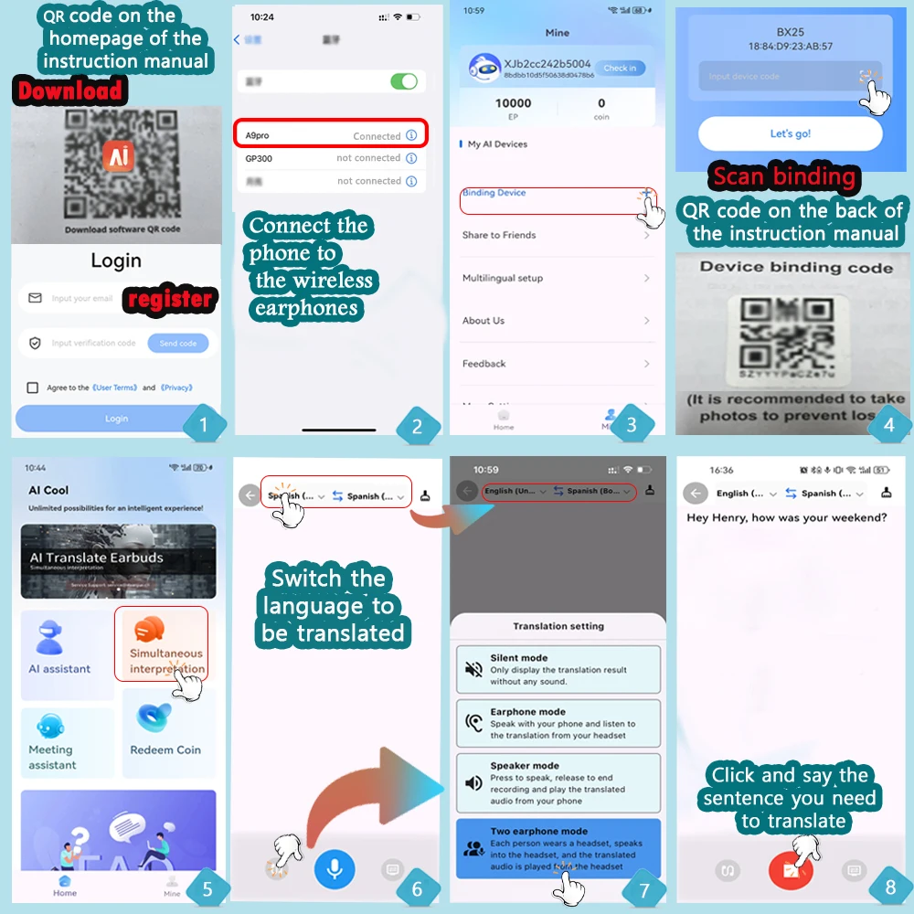 GREATWALL Подвесные наушники-переводчики, спортивные высококачественные стереонаушники, могут переводить 144 языка онлайн