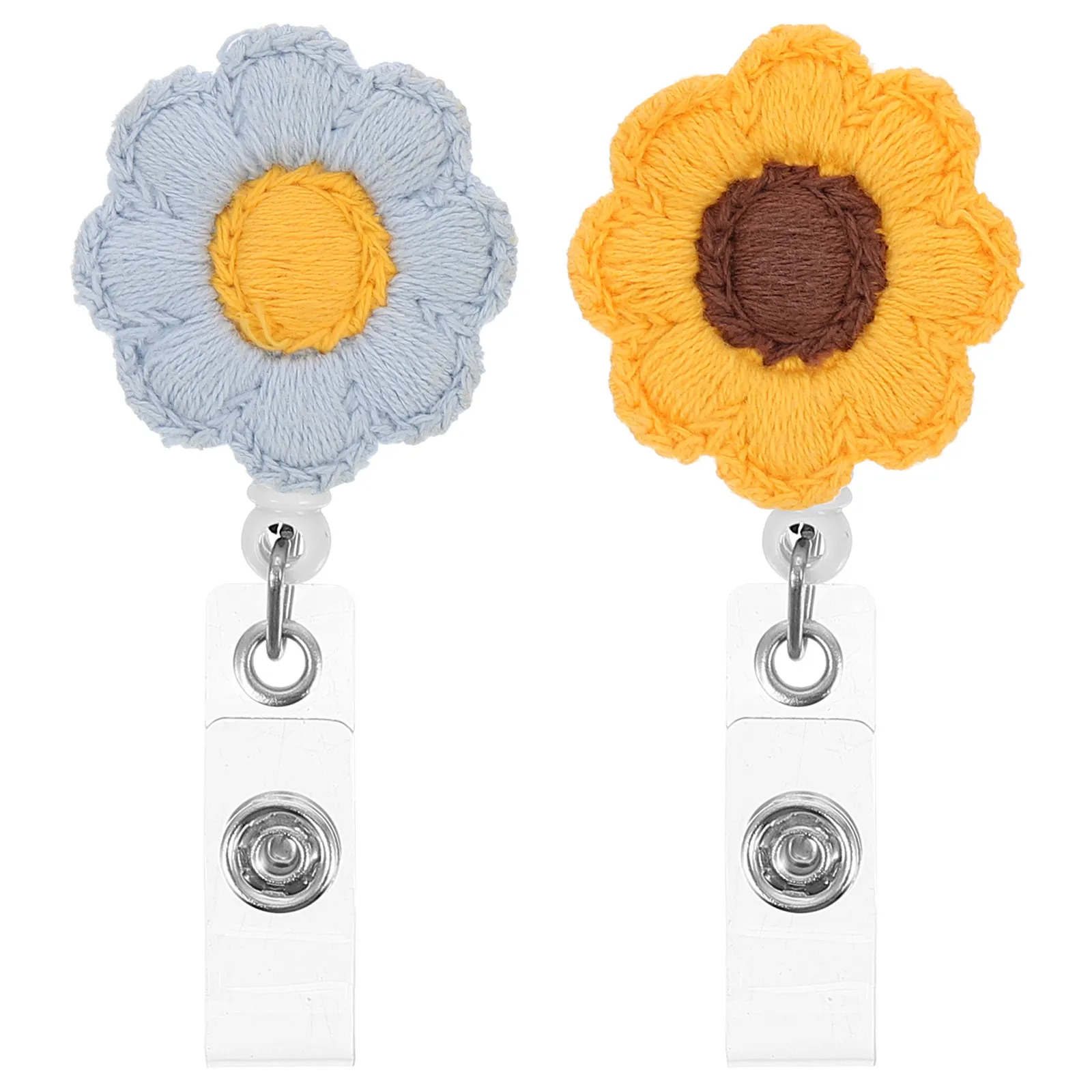 2Pcs Reel Badge Holder For Teacher Id Badge Nurse Sunflower Style Retractable Strong Key Teachers Nurses Security