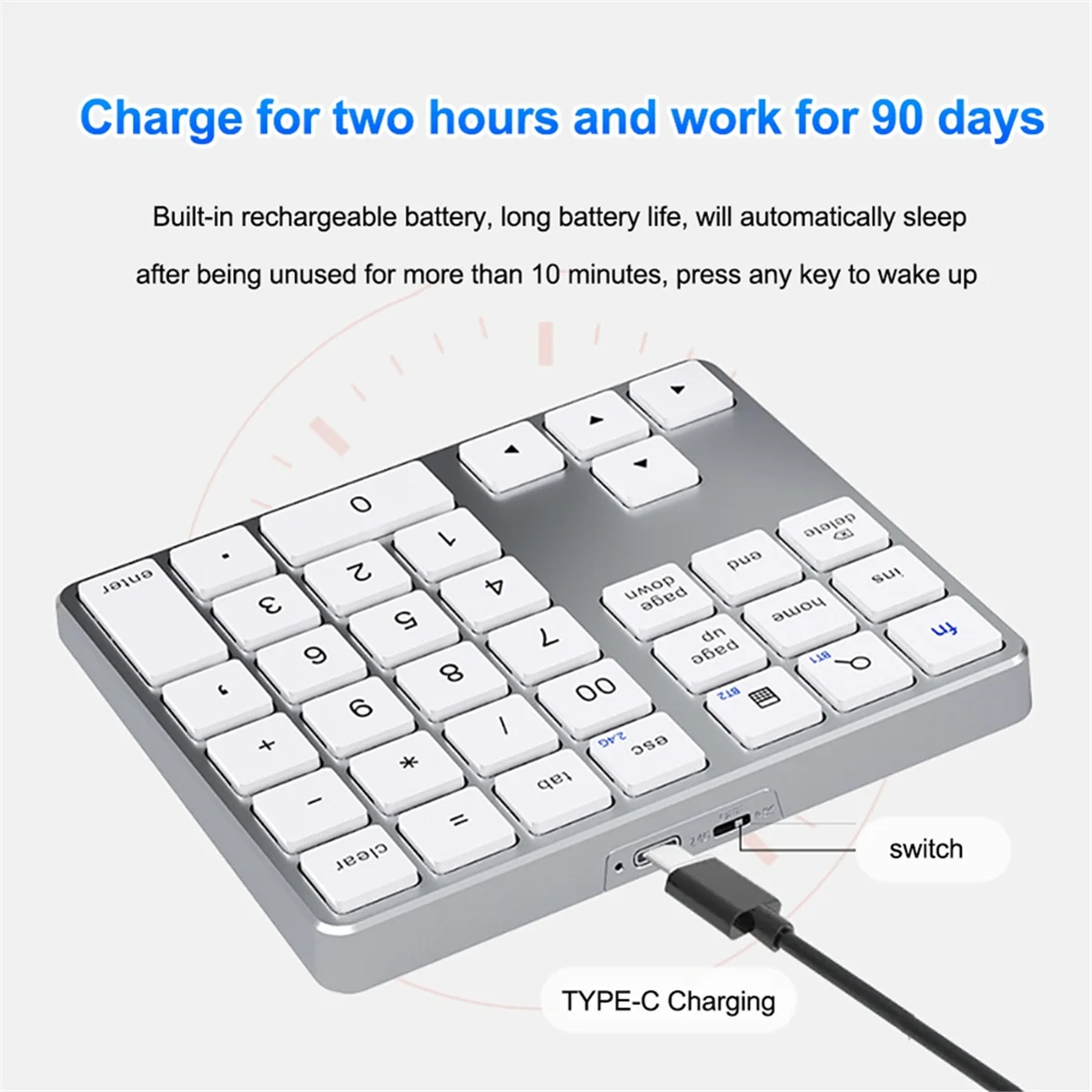 A04V Dual Bluetooth Numeric Keypad 2.4Ghz Wireless Keyboard K35 Digital Keyboard 300mAh Rechargeable Numpad Black