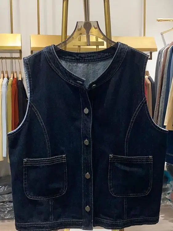 

Summer Loose Fit Men's Denim Vest Large Size 300 Pounds Korean Design Sensation Layering Sleeveless Trendy Brand Ins