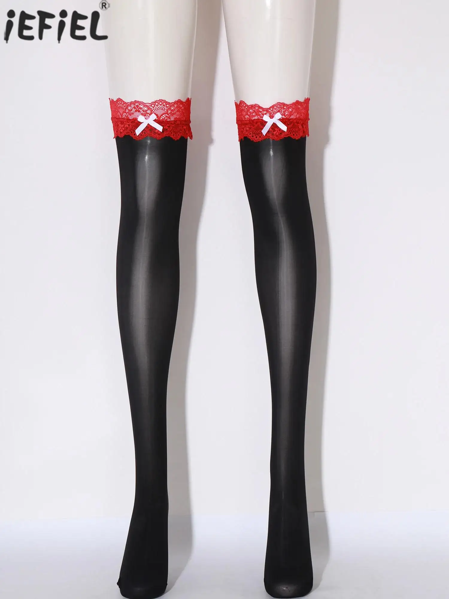 

Women's Glossy Ultra Thin Stockings with Lace Trim And Cute Bow Thigh-high Stretchy Socks Stockings Miniskirts Shorts Accessory