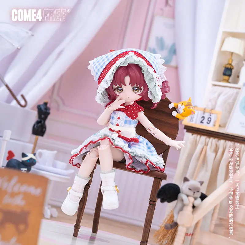 

Набор одежды для кукол BJD 12-го размера COME4FREE: платье в клетку с кружевной отделкой в клубничном стиле и шапочка, повседневный комплект для кукол BJD
