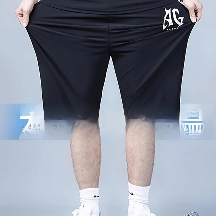 

Ледяной шелк, большие размеры, мужские летние свободные прямые спортивные повседневные брюки, большие размеры, длина пять четвертей для полных мужчин