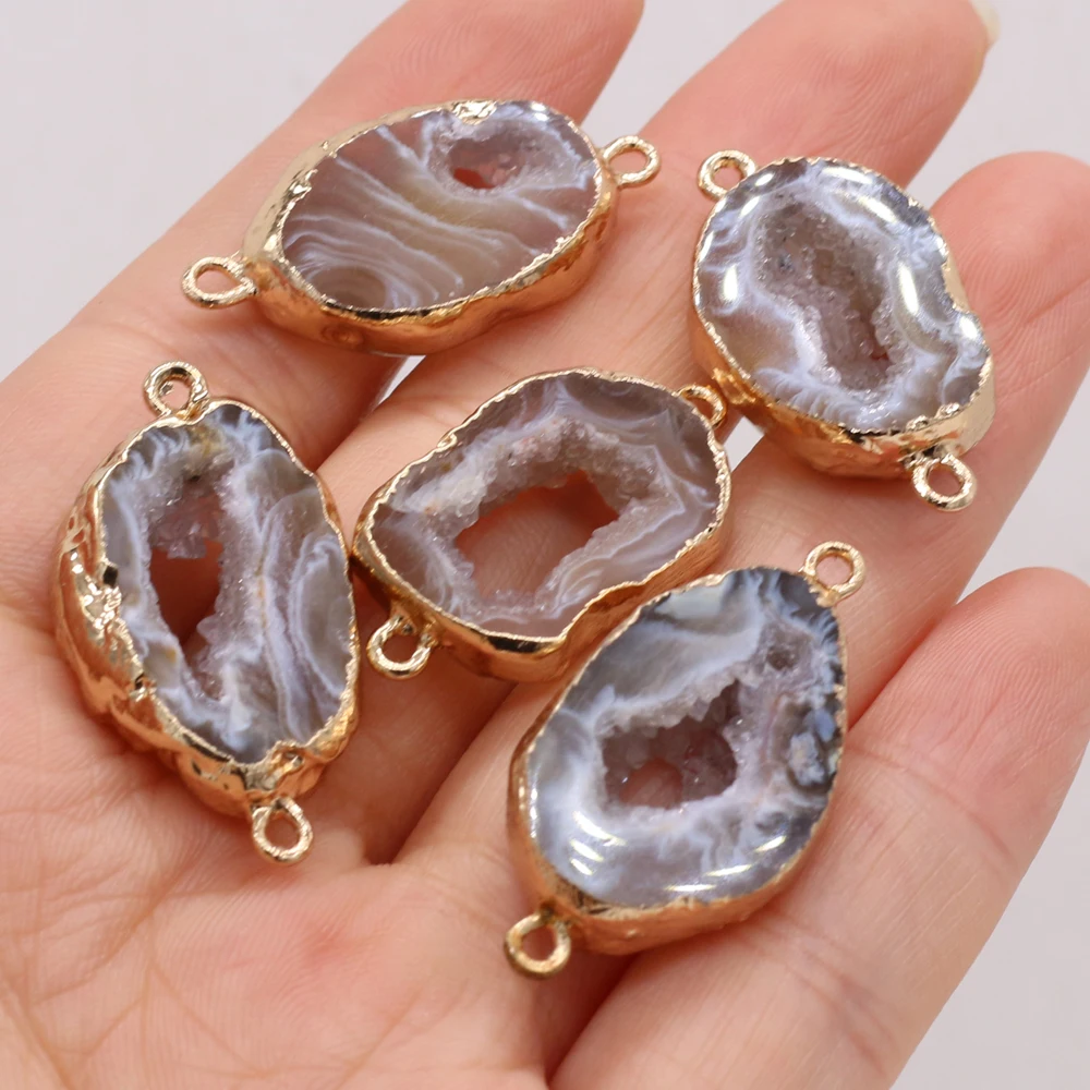 Natural Semi-Precious Stone Irregular Raw Druzy Agates Pendants Connectors for Jewelry Making DIY Necklace Bracelet Accessories