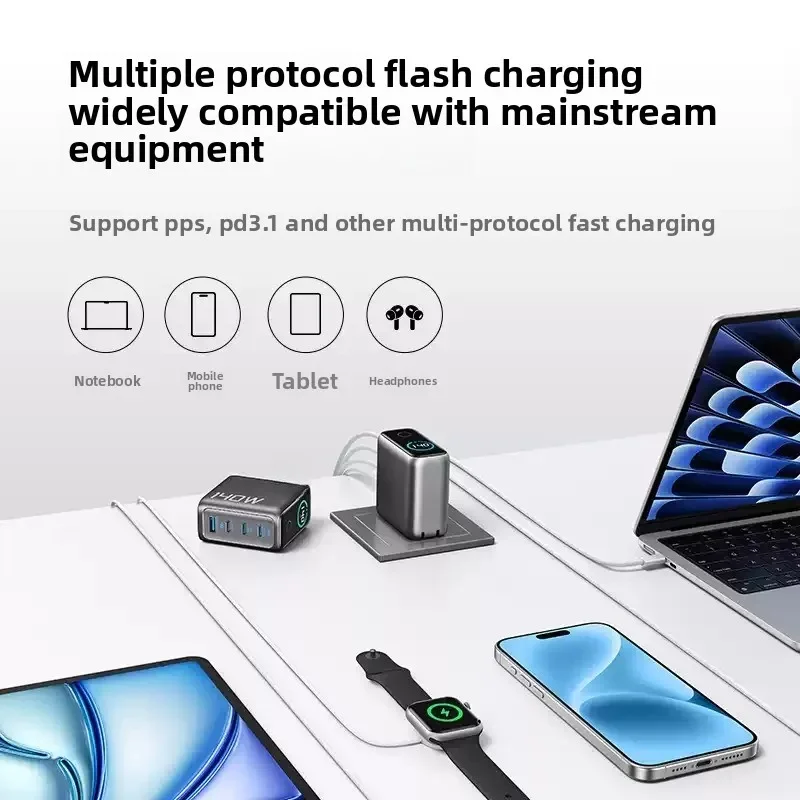 شاحن بأربعة منافذ بقدرة 140 وات، شحن سريع، رأس شحن من النوع C، نافذة AI، قابس شحن نيتريد الغاليوم GaN