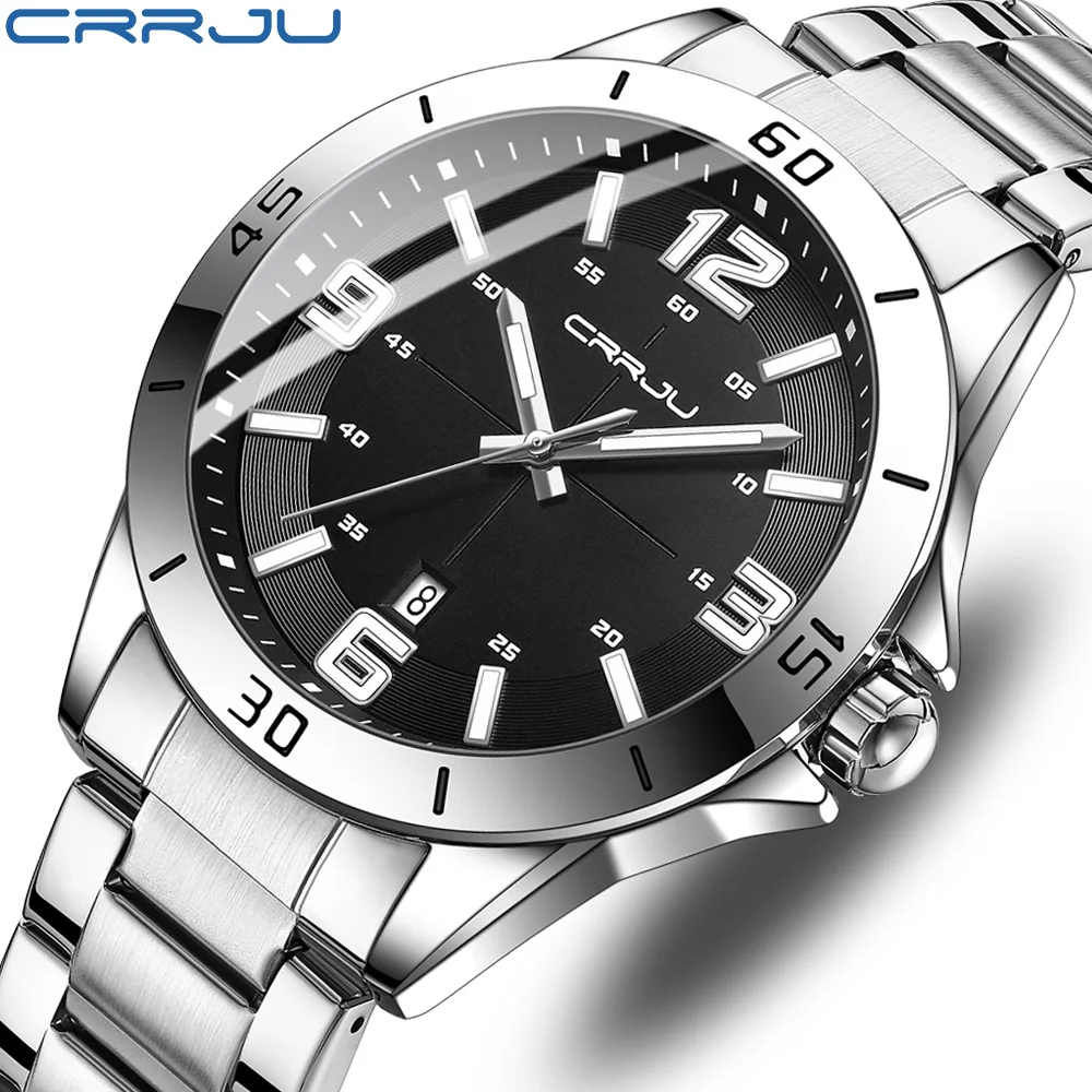 CRRJU Men Luxury Watches Stainless Steel Quartz Wrsitwatches Male Auto Date Clock with Luminous Hands relogio masculino