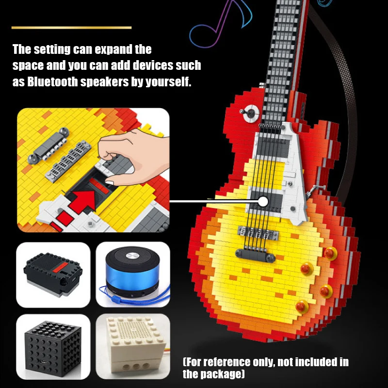 MOC Technical 1:1 Scale Electric Guitar Model Building Blocks 2502 PCS Assembly Musical Instrument Bricks Toys for Kids Gifts