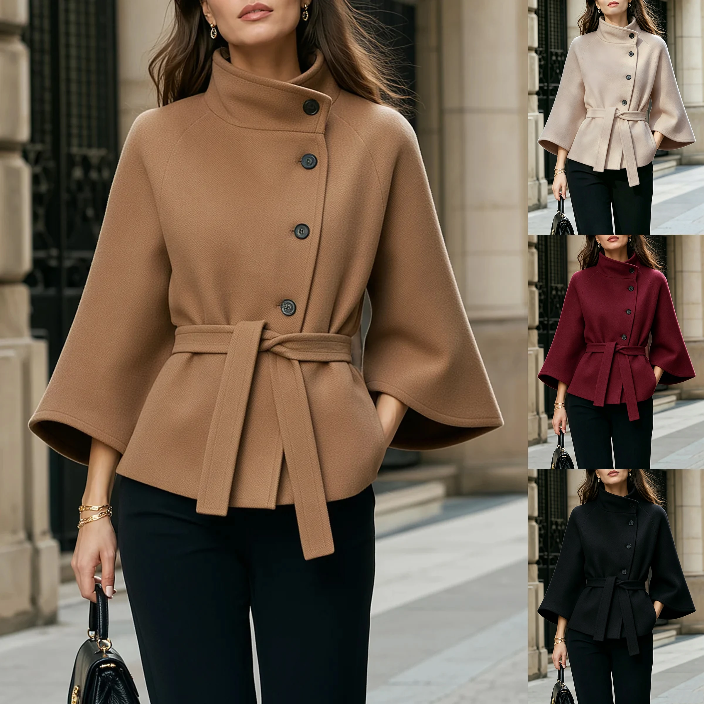 Chaquetas De Mujer Women Jackets Fashion Long Sleeve Lace-up Women Jacket Slim Stand Collar Jacket Coat Women Outerwears