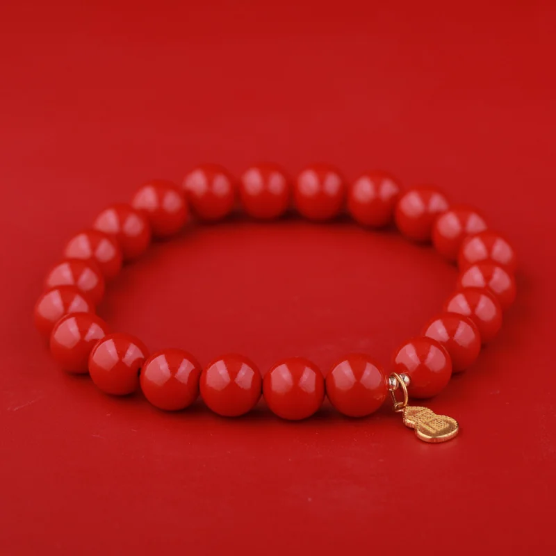 New Chinese Style 925 Silver Gold-Plated Gourd Fu Character Hand-Woven Imperial Sand Bracelet High Content Cinnabar Beads Bracel
